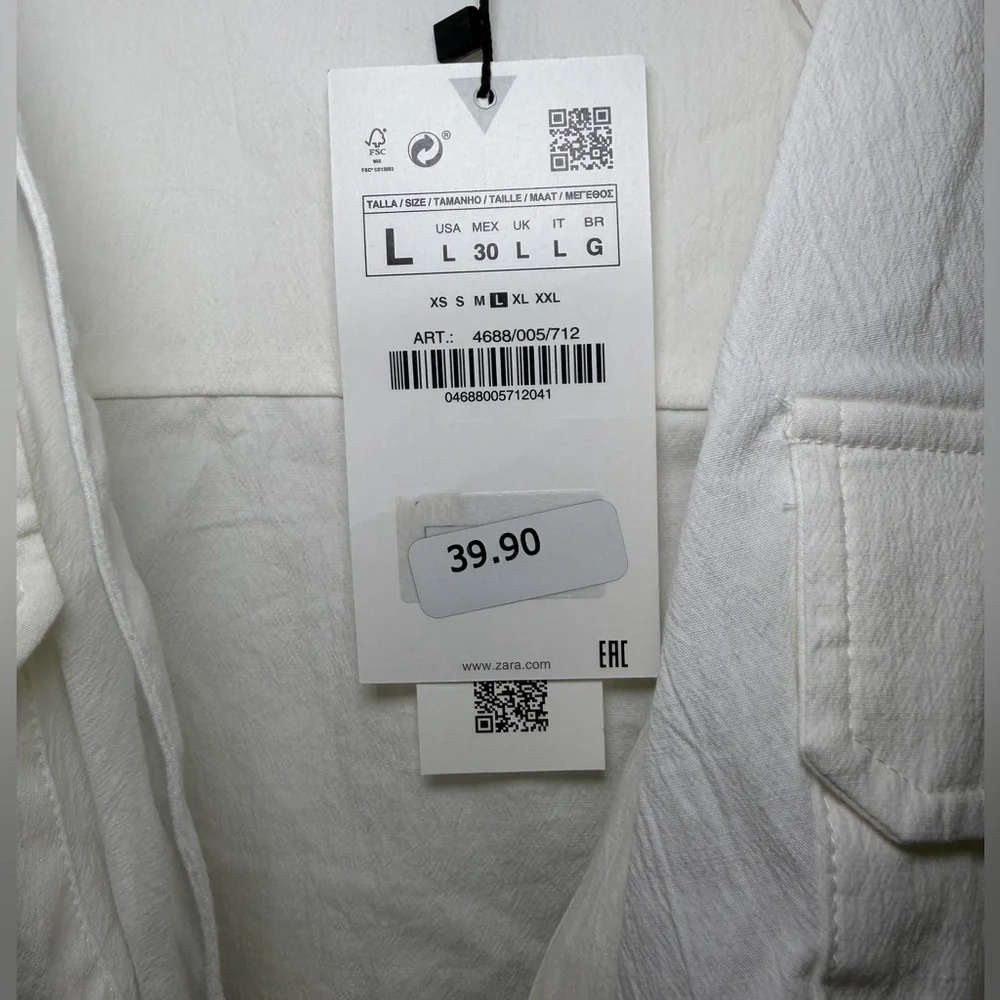 Zara Boxy Twist Hem White Collared Cropped Shirt - Picture 8 of 17